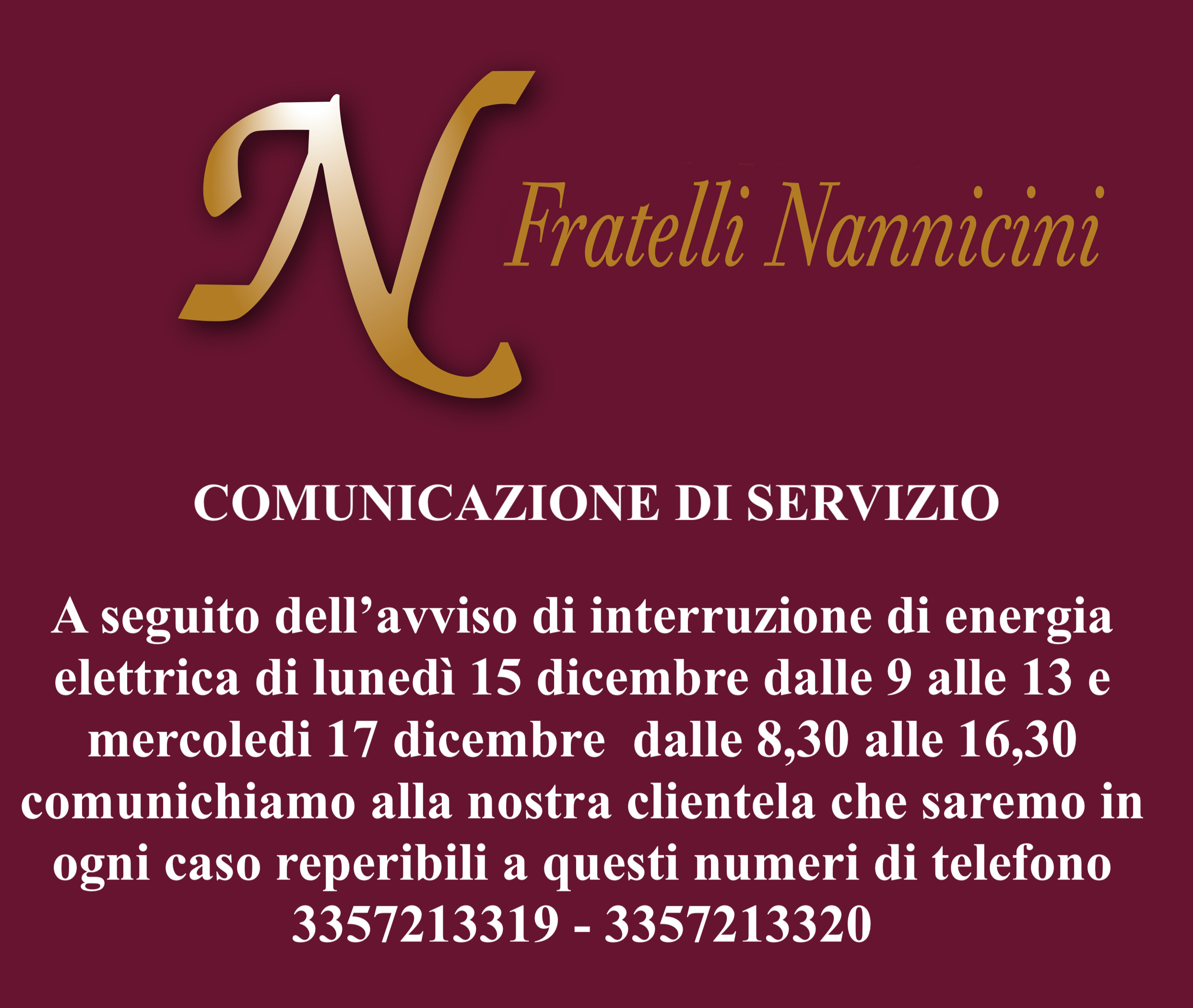 COMUNICAZIONE DI SERVIZIO